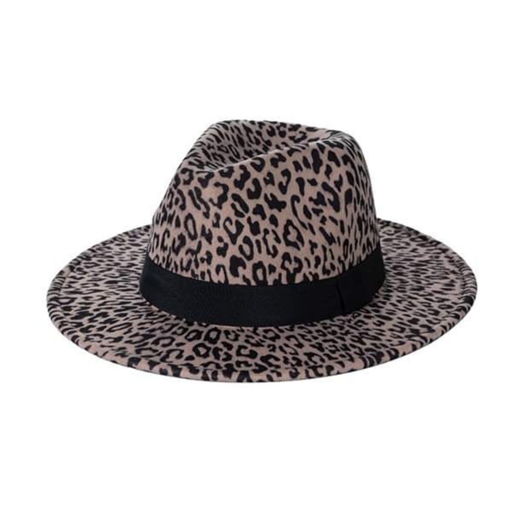 NEW!! Taupe Leopard Medium Brim Fedora